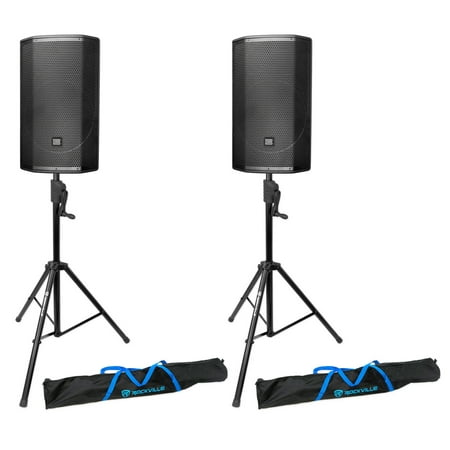 (2) JBL PRX815W 15" 1500w Powered PA DJ Speakers+(2) Crank-Up Speaker Stands