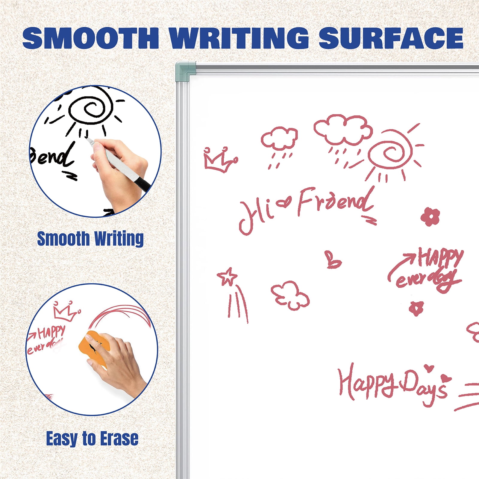 Lockways Large Dry Erase Board for Wall 47" x 35" Big Marker Whiteboard School Supplies