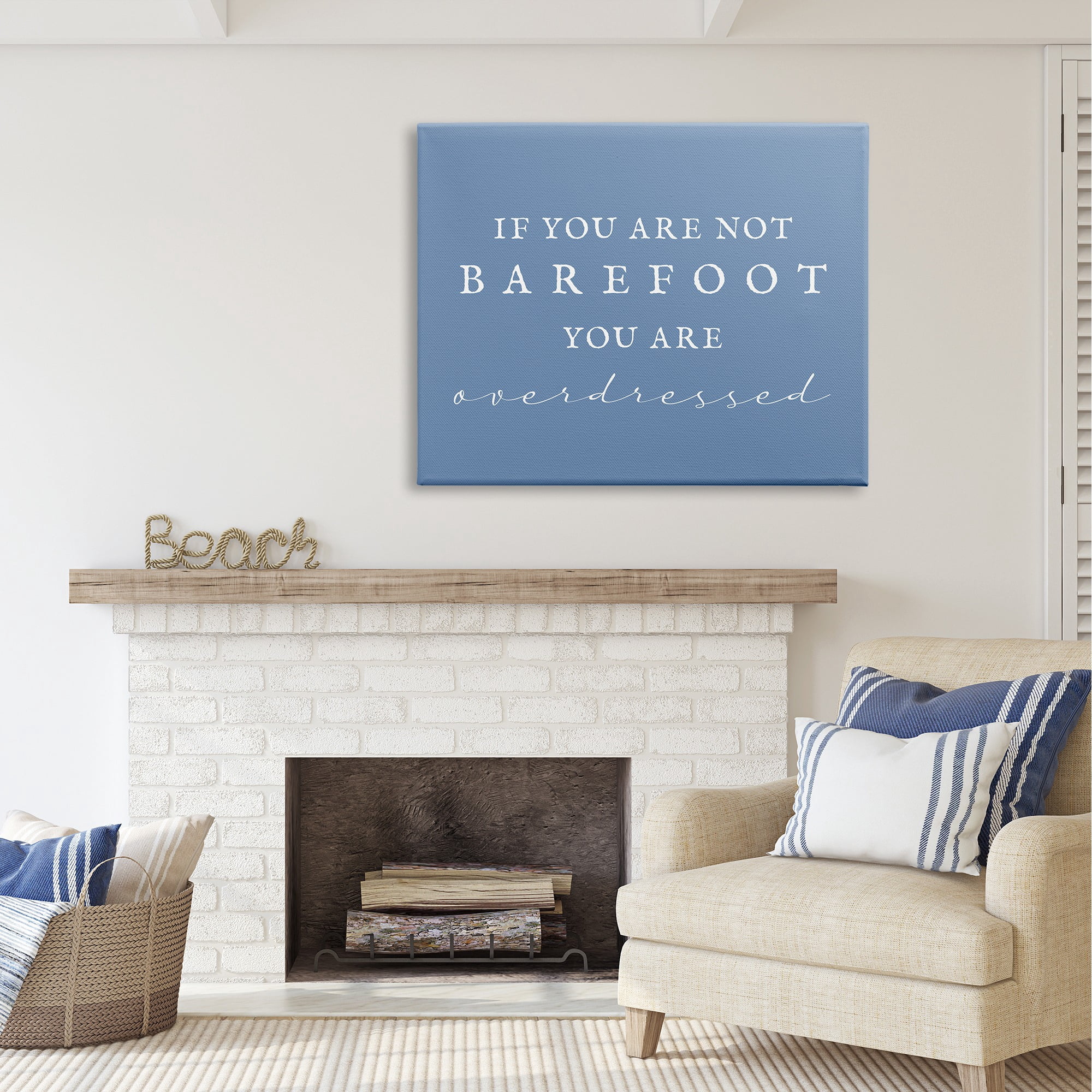 Stupell Industries Funny Barefoot Beach Phrase Inspirational Painting Gallery Wrapped Canvas Art Print Wall Art, 48 x 36