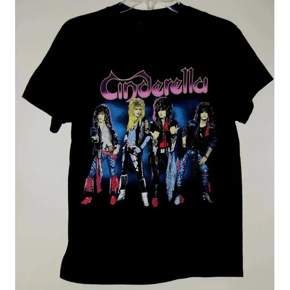 Reprint Rare VINTAGE New Popular Cinderella Band Black T-Shirt Cotton All Size