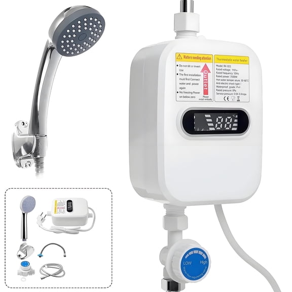 3500W Electric Tankless Water Heater Set 110 Volt with LCD Display,US Version Instant Hot Water Heater for Bathroom Shower