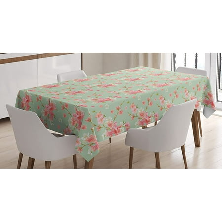 

Mindunm Shabby Chic Tablecloth Retro Spring Blossom Flowers with French Garden Florets Garland Artisan Image Dining Room Kitchen Rectangular Table Cover 60 X 84 Mint Pink