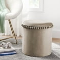 thumbnail image 5 of Kvell Pom Pom 15" Kids Storage Ottoman, Velvet Upholstery, Taupe, 5 of 9