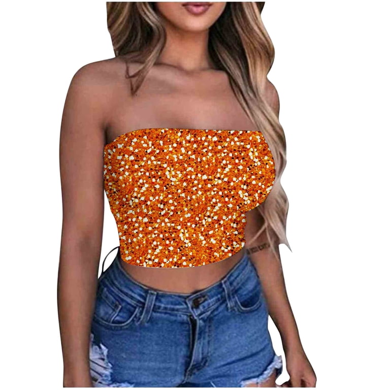 EaskTriop Glitter Strapless Tube Top for Women, Sparkly Sequin