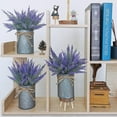 thumbnail image 6 of Set of 3 Small Potted Plants Arrangement Artificial Lavender Flower Plants in Rustic Galvanized Metal Pots with Decorative Wood Tray for Farmhouse Table Centerpiece Windowsill Country Indoor Decor, 6 of 9