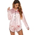 thumbnail image 2 of Spdoo Womens Silk Satin Pajamas Set Button down Sleepwear Long Sleeve Top And Shorts Loungewear Ladies Pajamas Nightgown Solid Color S, 2 of 6