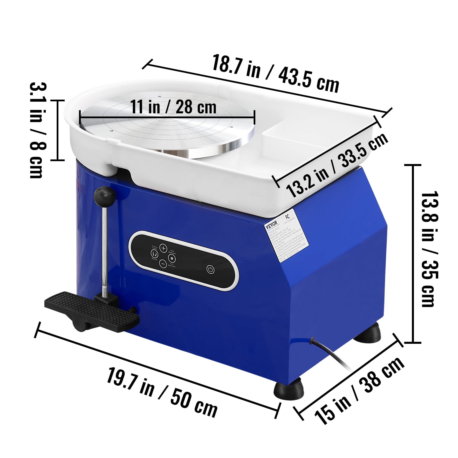 VEVOR Pottery Wheel, 11" Ceramic Wheel Forming Machine, Adjustable 60-300RPM Speed Handle and Foot Pedal Control, ABS Detachable Basin Sculpting Tool Apron Accessory Kit for Work Art Craft DIY 350W