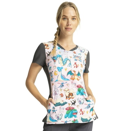 

Tooniforms Scrubs Top For Women V-Neck TF749 L Pokemon Party