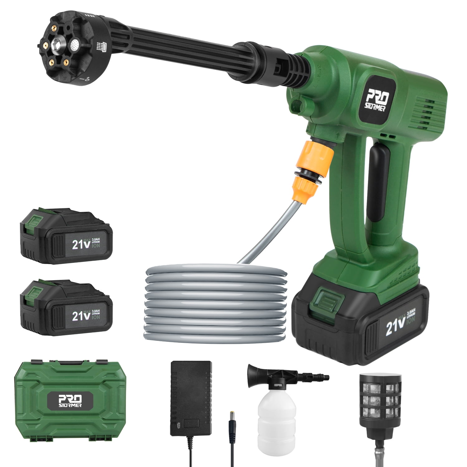 Power Pressure Washer, 1.2GPM Cordless Portable Washer with 2PCS 3000 mAh Battery, 6-in-1 Nozzle, Foam Pot, 16.4Ft Water Pipe for Cleaning & Watering