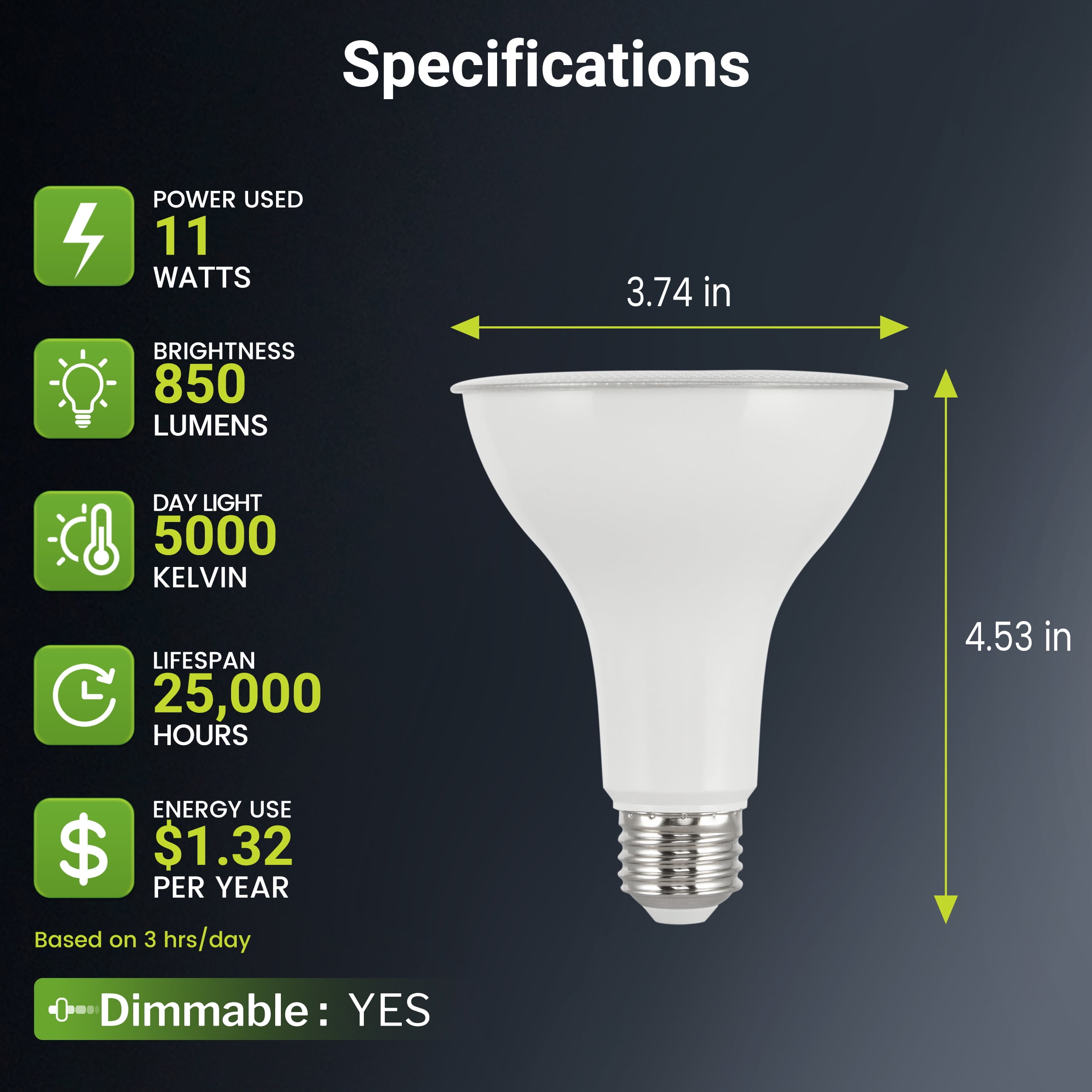 Green Watt PAR30 LED Bulb, 11-Watt (75W Equivalent) 5000K Daylight White, Dimmable, E26 Base (6-Pack)