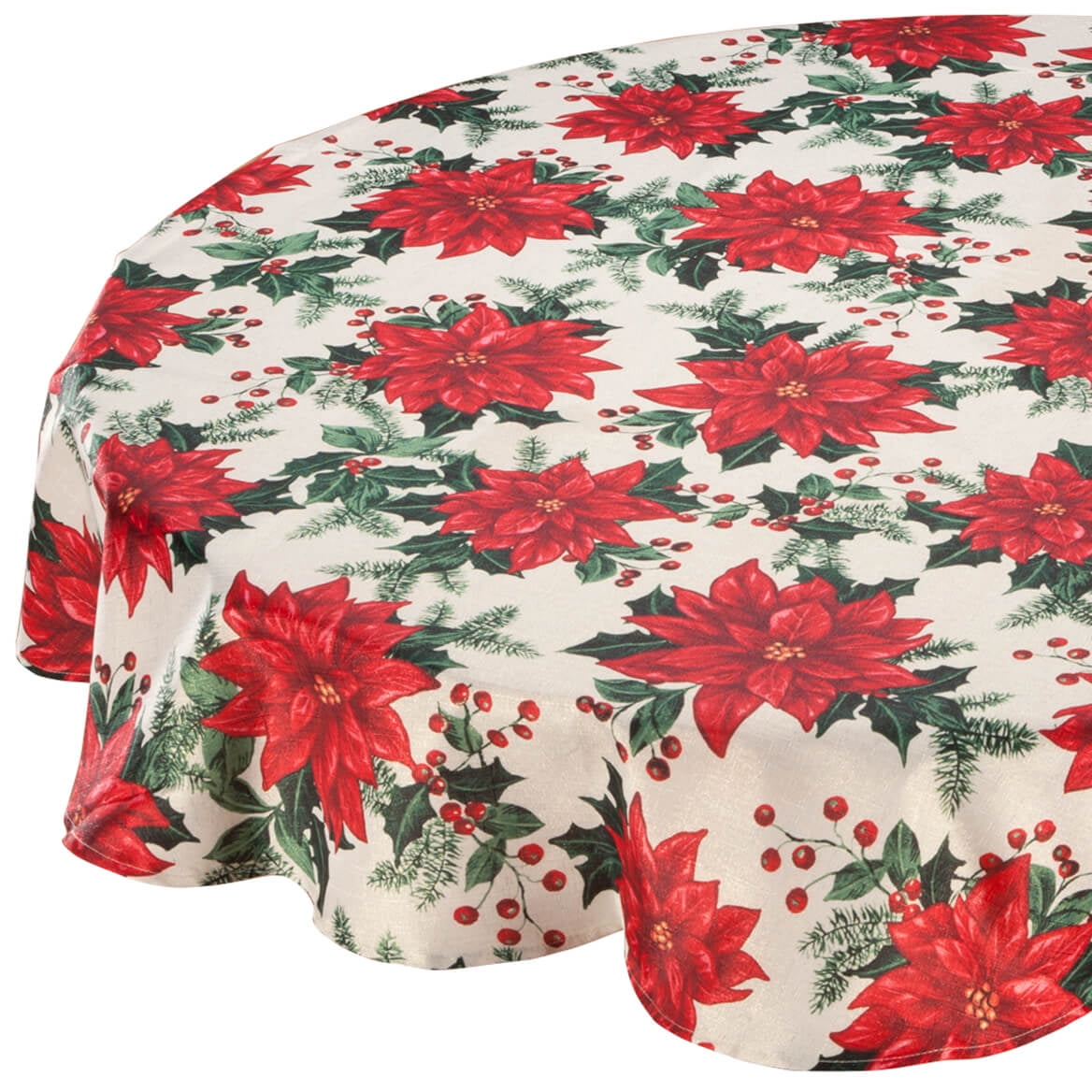 Poinsettia Metallic Fabric Tablecloth 60" Round - Walmart.com