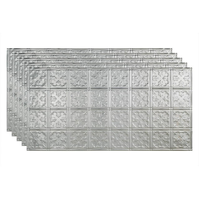 FASÄDE Traditional 10 Decorative Vinyl 2ft x 4ft Glue Up Ceiling Panel in Brushed Aluminum (5 Pack)