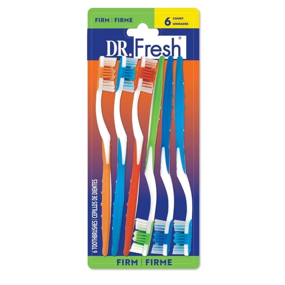 Cepillo de dientes Dr. Fresh paquete de 6 con cerdas firmes de nylon