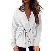 Cmfcve Women's Zip up Hoodie Fall Oversized Sweatshirts Long Sleeve Casual Drawstring Waist Tunic Tops Fashion Work Outwear