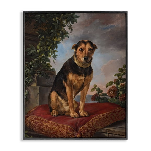 Stupell Industries Rustic Lodge Historical Dog on Cushion Black Framed Giclee Art, 11 x 14, by Lil' Rue