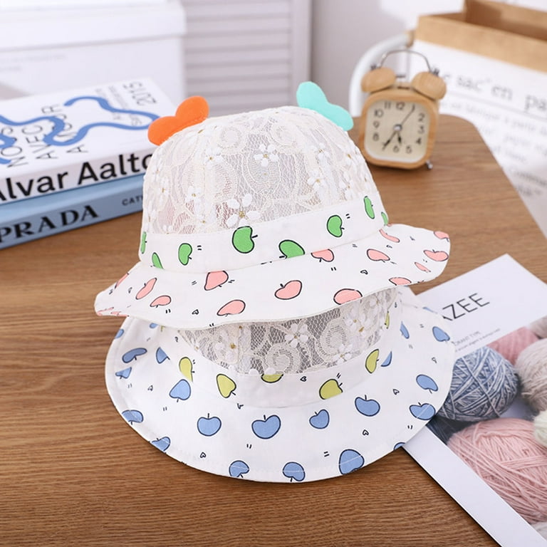 Baby Kids Bucket Sun Hat, Colorful Fruit Pattern Cute Heart ears