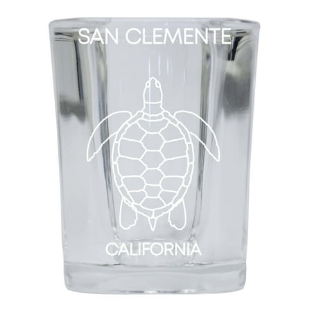 

San Clemente California Souvenir 2 Ounce Square Shot Glass laser etched Turtle Design
