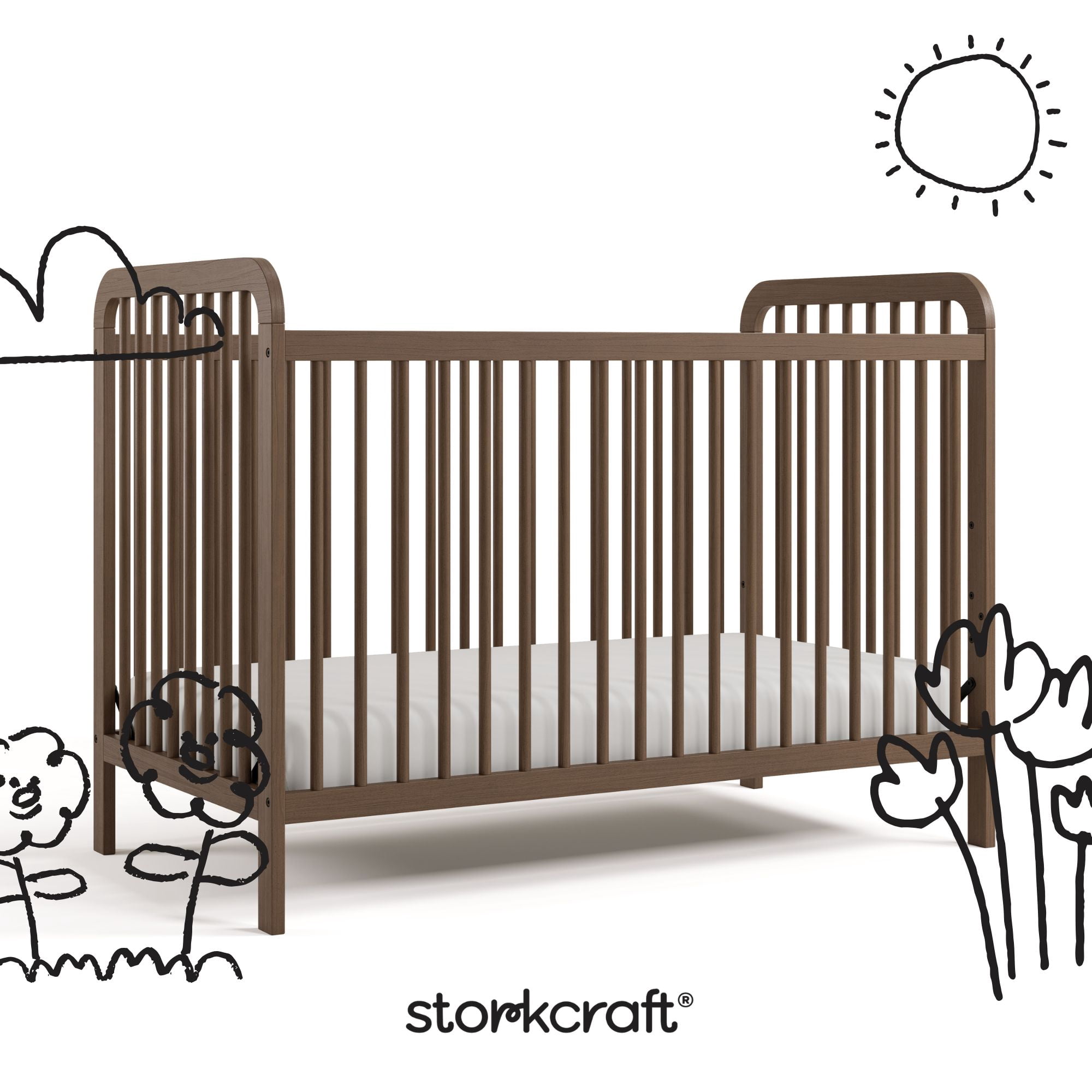 Storkcraft Pasadena 3-in-1 Convertible Baby Crib – GREENGUARD Gold Certified, 100% Solid Wood, Fits Standard Crib Mattress, Converts to Toddler Bed and Daybed, 4 Mattress Heights , Hazelnut