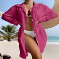 thumbnail image 2 of JGGSPWM Split Side Down Collar Button Long Sleeve Cardigan Shirt Blouses Skirt Beach Bathing Suit Swim Coverup Pink M, 2 of 5