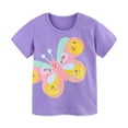 thumbnail image 2 of Girls T Shirts Kids Butterfly Floral Print Short Sleeve Crewneck Soft Summer Blouse Girls' Tops Purple 1-2 Years, 2 of 8