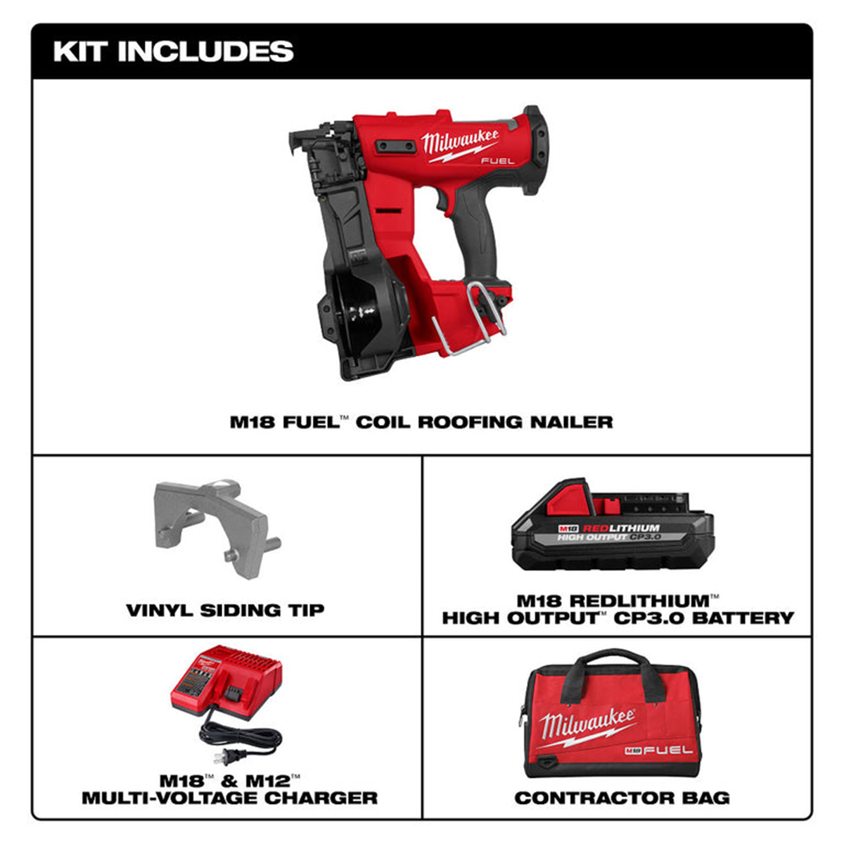 Milwaukee Tool M18 FUEL 18-Volt Lithium-Ion Brushless Cordless Coil Roofing Nailer Kit