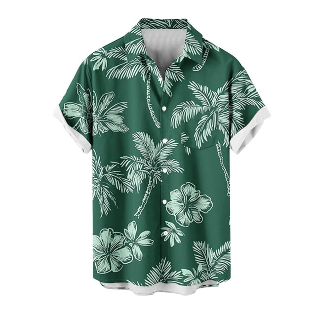 Mens Casual Manga Corta Botón Abajo Camisas Impresas Bolsillo Botón Turndown Cuello Top Blusa Camisa