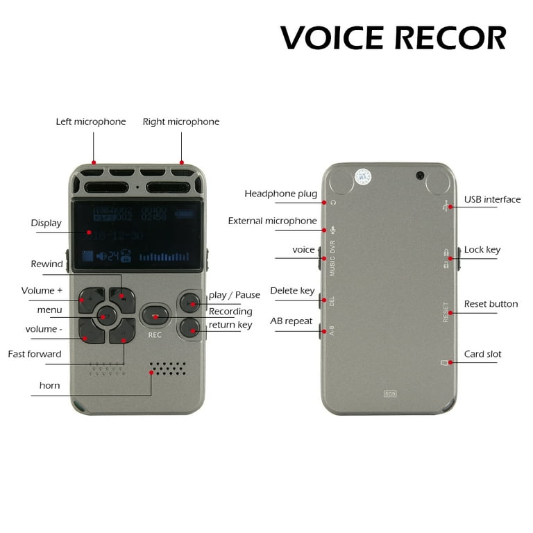 Miuline 8GB Digital Voice Recorder Voice Activated Recorder Audio Recorder  Mini Portable Tape Dictaphone with Playback, USB, MP3