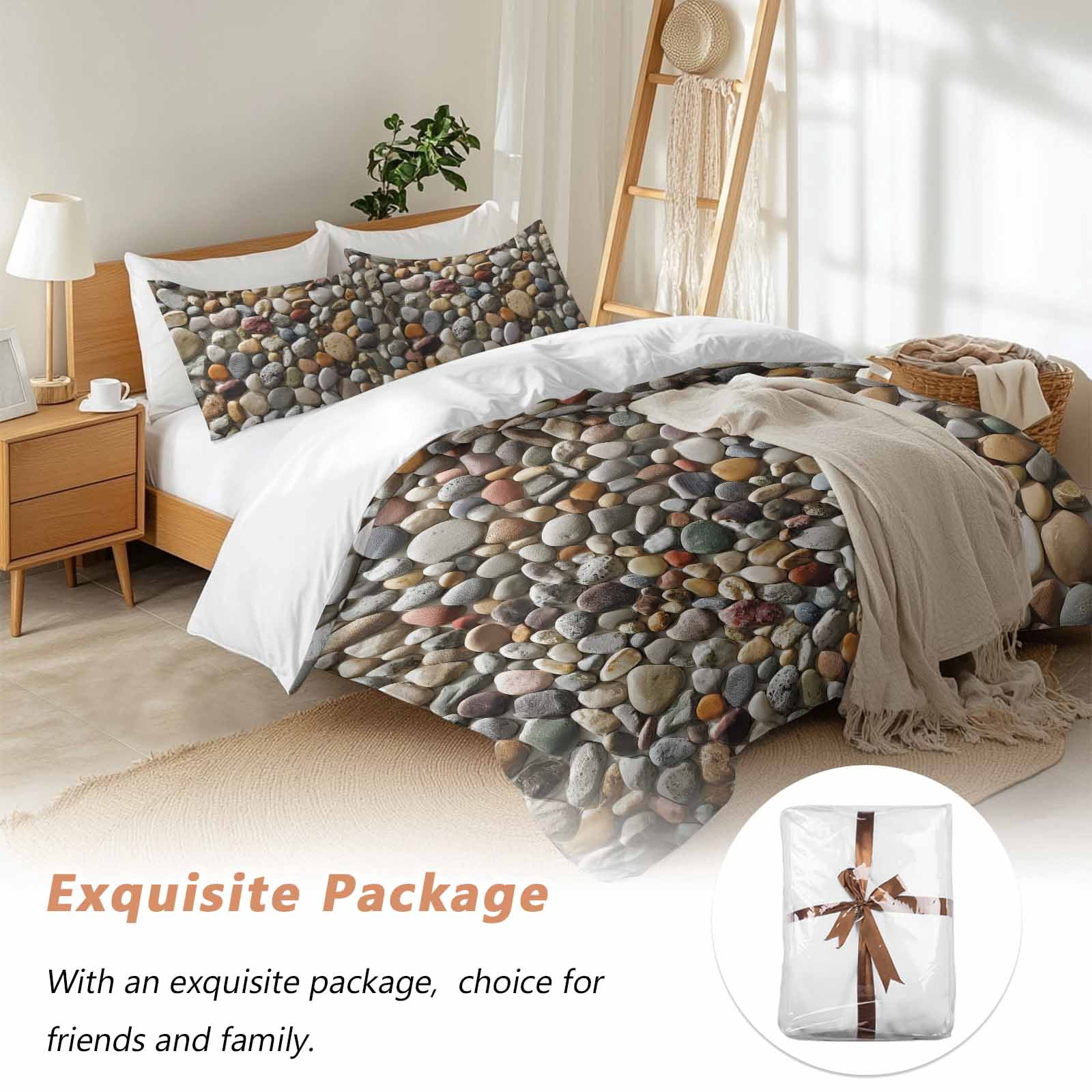 Colorful Stones Bedding 3 Piece Duvet Cover Set California King, Farmhouse Stones Modern Art Soft Microfiber Comforter Cover with Zipper Closure & Pillowcases, Wrinkle & FadeResistant Quilt Cover
