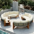 thumbnail image 4 of Harper & Bright Designs Patio Outdoor Round Conversation Set, Wood Half Moon Outdoor Sectional Sofa for 6, 3 Piece Seating Group with Cushions and a Coffee Table for Patio Garden Poolside, Beige, 4 of 15