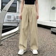 thumbnail image 5 of hlysgo Girls Wide Leg Pants Flowy Palazzo Linen Loose Fit Pant Casual Beach Travel Trousers with Pockets Beige Beige,14-15Years, 5 of 5