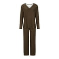 thumbnail image 4 of cfhntfmh Lounge Sets for Women Long Sleeve 2 Piece Pajama Sets Soft V Neck Tops Loose Solid Color Long Pants Comfy Sleepwear, 4 of 4