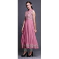 thumbnail image 3 of Bimba Light Pink Damask Anarkali Dress Mandarin Collar Sleeveless Kurtis for Women Print Maxi Dress Medium, 3 of 6