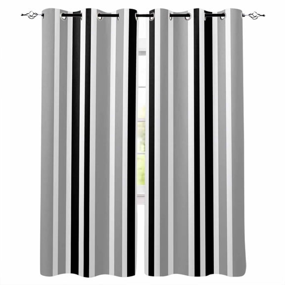 Fsddascl Black Grey Stripes Blackout Curtains for Bedroom/Living Room, Thermal Insulated Kitchen Curtains, Simple Striped Lines Minimalist Modern Grommet Darkening Window Treatment Drapes 52"x72"x2