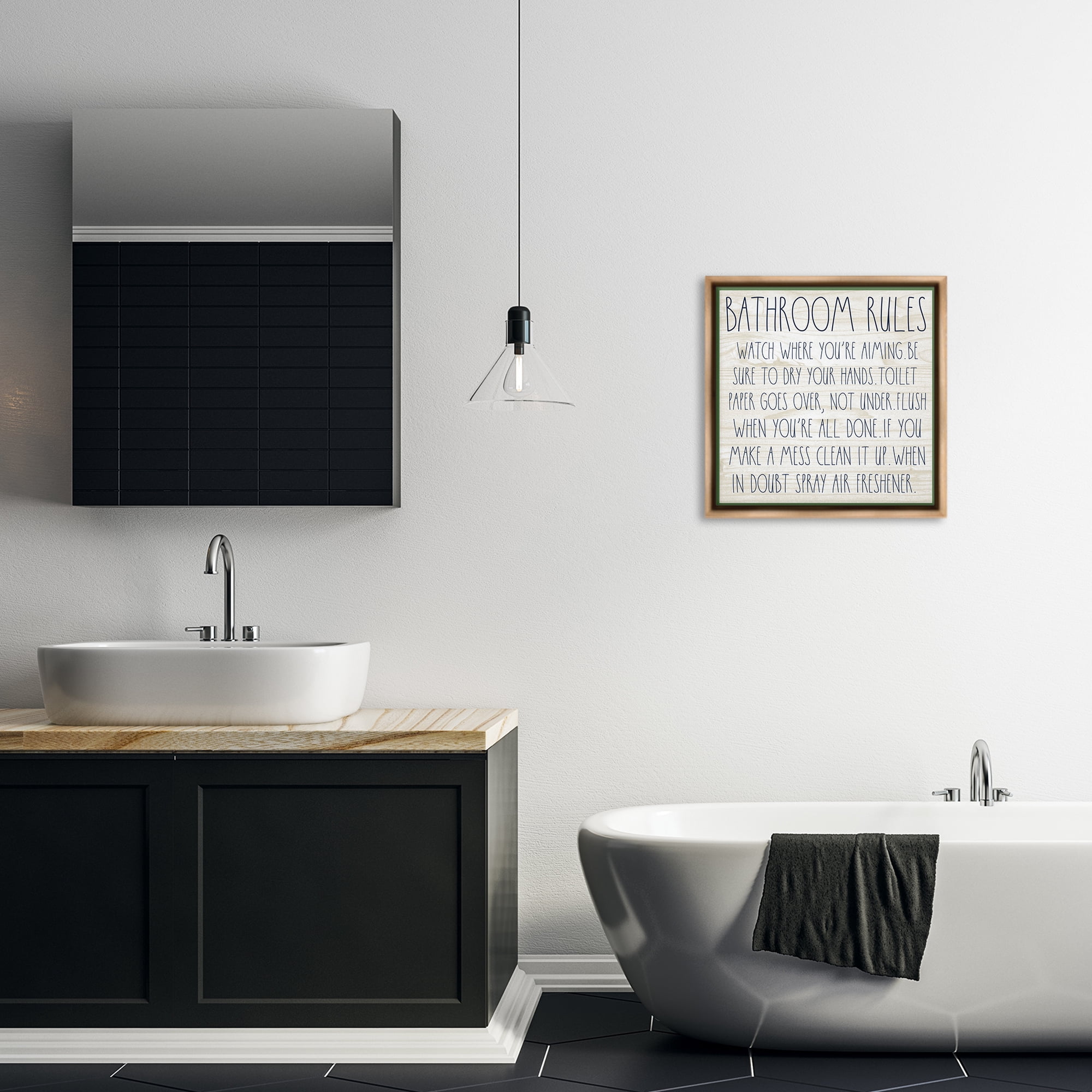 Stupell Industries Rustic Chic Bathroom Typography Painting Brown Floater Framed Canvas Art Print Wall Art, 18 x 18