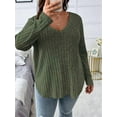 thumbnail image 6 of Women'S Plus Size Casual Knitted V-Neck Long Sleeve Sweater  Green XL, 6 of 8