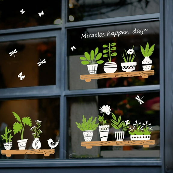 BGZLEU Plant Potted Shop Glass Door Decoration Wall Stickers