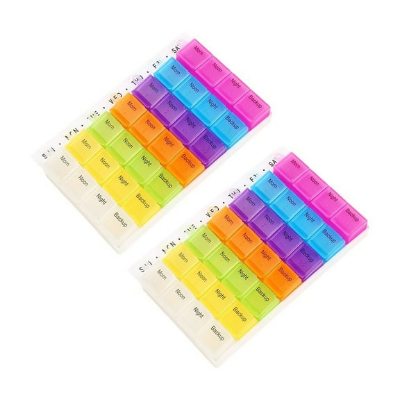 LHNFT 2Pack Weekly Pill case Colorful Pill Organizer Medicine Storage 28 Compartments 7 Day Pill Box Case with Morn/Noon/Night/Backup Reminder