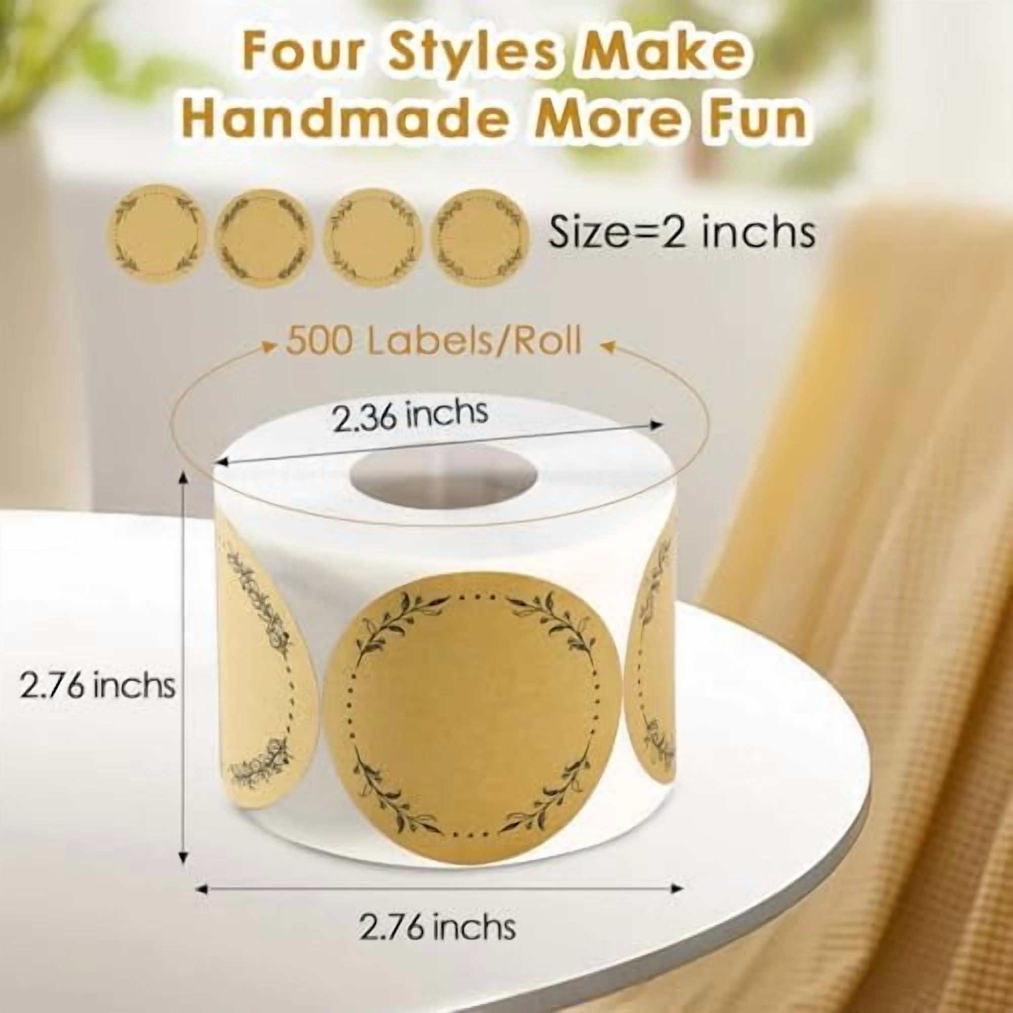 500pcs Canning Stickers Jam and Jelly Jar Labels, Gift Tags 4 Different Wreath Designs, All-Purpose Labels for Mason Jars/Bottle/Name Tags and More(2" Round)