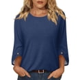 thumbnail image 2 of Qwertyu Womens Top 3/4 Sleeve T-shirts for Women Casual Crew Neck Three Quarter Length Sleeve Solid Fashion Loose Pullover Navy 2XL, 2 of 5