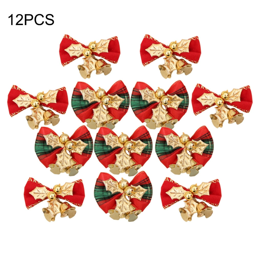 12pcs Christmas Mini Bow with Bells Christmas Tree Hanging Decoration