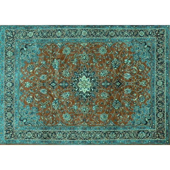 Ahgly Company Machine Washable Indoor Rectangle Persian Turquoise Blue Traditional Area Rugs, 5' x 7'