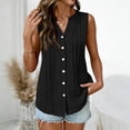 thumbnail image 3 of Women's Summer Cotton Linen Sleeveless Button Down Pleated Tank Tops Dressy Casual Work Blouses Black S, 3 of 4