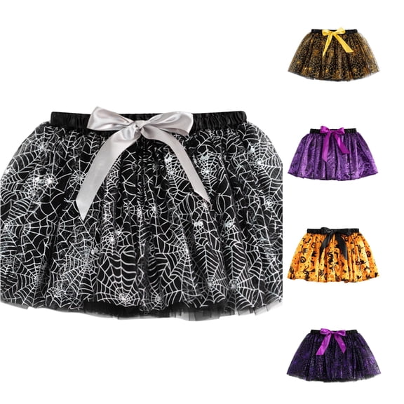 Oiyii Toddler Girls' Spider Web Printed Tutu Skirt Elastic Waist Mini Skirts Summer Halloween Photo Dresses,Black