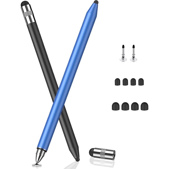 Antier 3 en 1 Stylus Pens para Pantallas Táctiles, Lápiz Capacitivo de Alta Sensibilidad y Precisión para Tabletas Apple iPad iPhone Samsung (Paquete de 2 - Negro/azul)