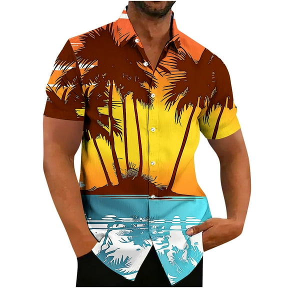 WAENQINLA Men Hawaiian Shirts Summer Short Sleeve Cuban Collar Shirt Big and Tall Funky Printed Tropical Holiday Button Up Beach Shirts