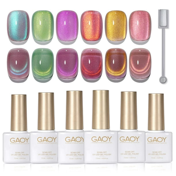 Set de esmaltes de uñas GAOY Cat Eye Gel con imán con purpurina rosa y verde