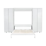 Mintazer Queen Murphy Bed with Pull-Out Storage Cabinets, Modern Foldable Wall Bed with Storage Doors for Bedroom Apartment Guest Room, White