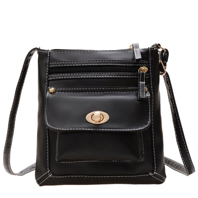 Bolso bandolera pequeño de mujer con cremallera de cuero PU para mujer (negro) Likrtyny Para estrenar
