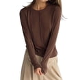 thumbnail image 3 of Seamless Women'S Long Sleeve Crop Yoga Top - High Stretch, Ideal for Gym & Yoga Brown XXL, 3 of 9