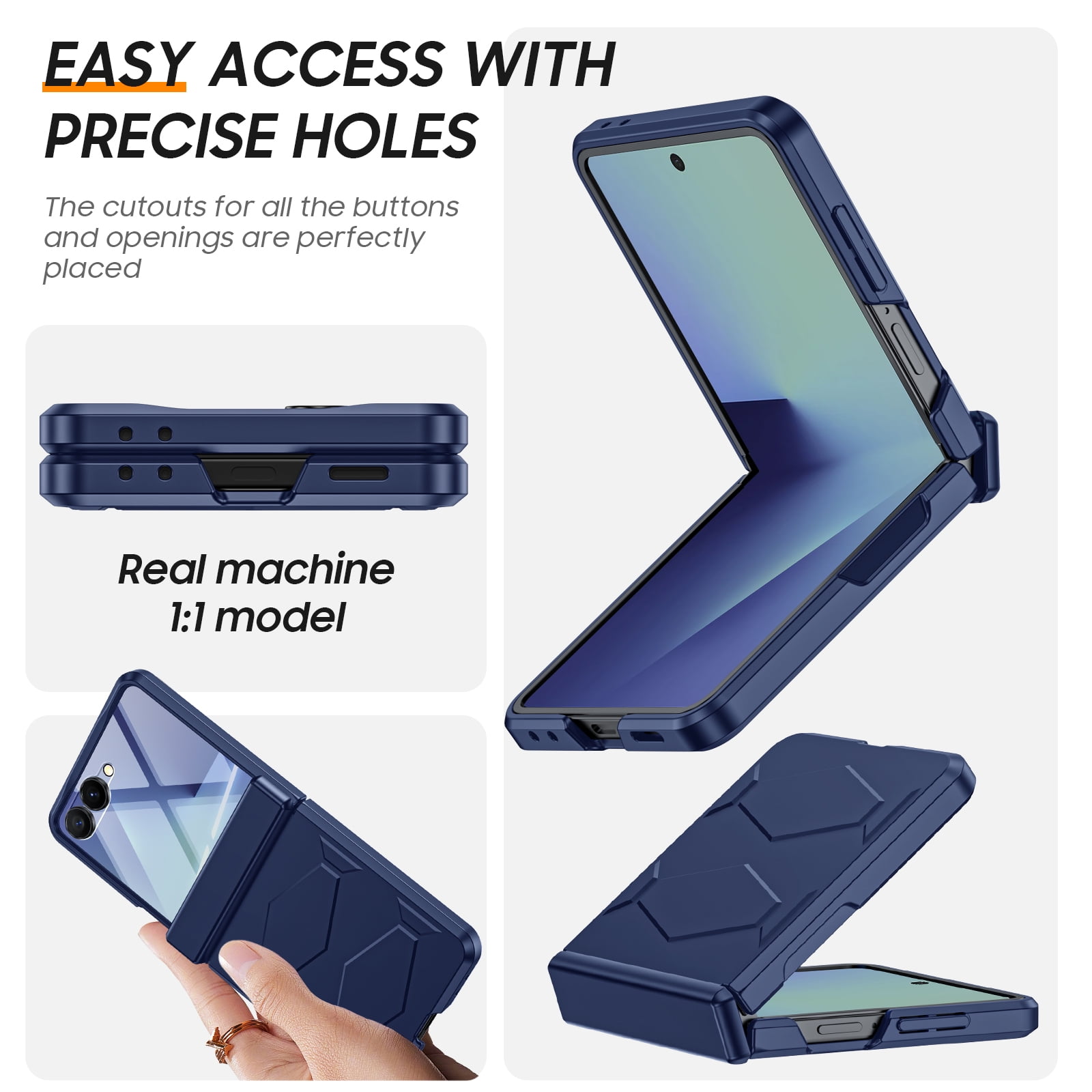 Vizvera for Samsung Galaxy Z Flip 7 Case with Hinge Cover,Built-in Screen Protector Shockproof All-Inclusive Smartphone Cover Wireless Charging-Blue